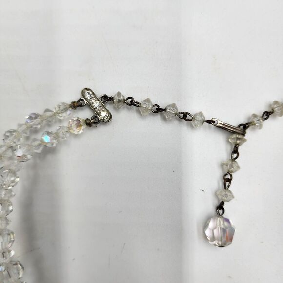 Vintage Clear AB Aurora Borealis Crystal Graduated Double Strand 14-16" Necklace - Picture 5 of 6